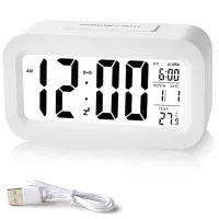 Digital Alarm Clock Rechargeable Digital Clock with Smart Light Sensor Date and Temperature Indicator