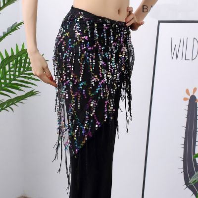 hot【DT】 New Belly Sequined Waist Chain Tassel Hip towel Practice Costumes