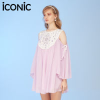 iCONiC HONOR DRESS #6278 เดรส สีม่วง แขนระบาย ผ้าไหมชีฟอง พิมพ์ลาย  เสื้อผ้าผู้หญิง เดรสแฟชั่น เดรสทำงาน เดรสชีฟอง เดรสออกงาน