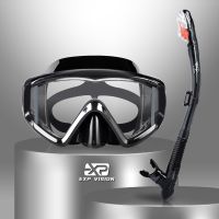 XUYUAN Dry Snorkel Set, Pano 3 Window Snorkel Mask, Anti-Fog Scuba Diving Goggles And Snorkel, Professional Adult Snorkeling Swim Mask