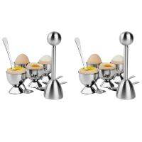 Stainless Steel Egg Cracker Topper Set,Hard Boiled Eggs Separator Holder,8 Spoons,8 Cups,2 Shells Remover Top Cutter