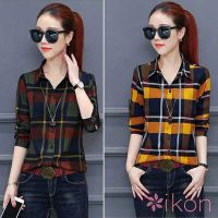 Korean ashion plaid Long-sleeved Blouse