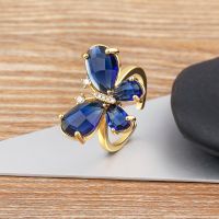 Nidin New Fashion Lucky Butterfly Rings Shiny Cubic Zirconia Geometric Finger Ring Open Adjustable Minimalist Dainty Jewelry