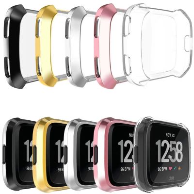 ☈☈ ฝาครอบซิลิโคนป้องกัน TPU ชุบนุ่มสำหรับอุปกรณ์ Fitbit Versa อุปกรณ์สวมใส่ Smartwatch Case Band Strap