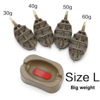 Size L FLYSAND Inline Method Feeder Mould Bait Thrower Bait Plumb Set Carp Fishing Bait Holder Tool 4 Feeders/Set