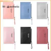 W-AESTHETIC ผู้ชาย PU ของขวัญ ที่ใส่นามบัตร สีเพียว กระเป๋าสตางค์ใบสั้น ผู้ถือบัตรเครดิต กระเป๋าเงินธุรกิจขนาดเล็ก