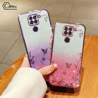 Callfire เคสโทรศัพท์ผงชิมเมอร์สำหรับ Xiaomi Redmi Note 9 4G แบบดอกไม้ผีเสื้อซิลิโคนหรูหราป้องกันการตกหล่นเปลือกนิ่ม