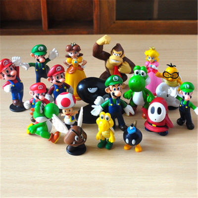 18ชิ้น/เซ็ต Super Mario Bros ครอบครัวบ้านของเล่นพีวีซีของเล่น Mario Luigi Wario Waluigi คางคก Yoshi เค้ก Topper