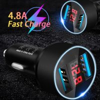 4.8A 5V Car Chargers 2 Ports Fast Charging For Samsung Hur Mobile Phone Charger Dual USB Digital Display Voltmeter Fast Charging Car Chargers