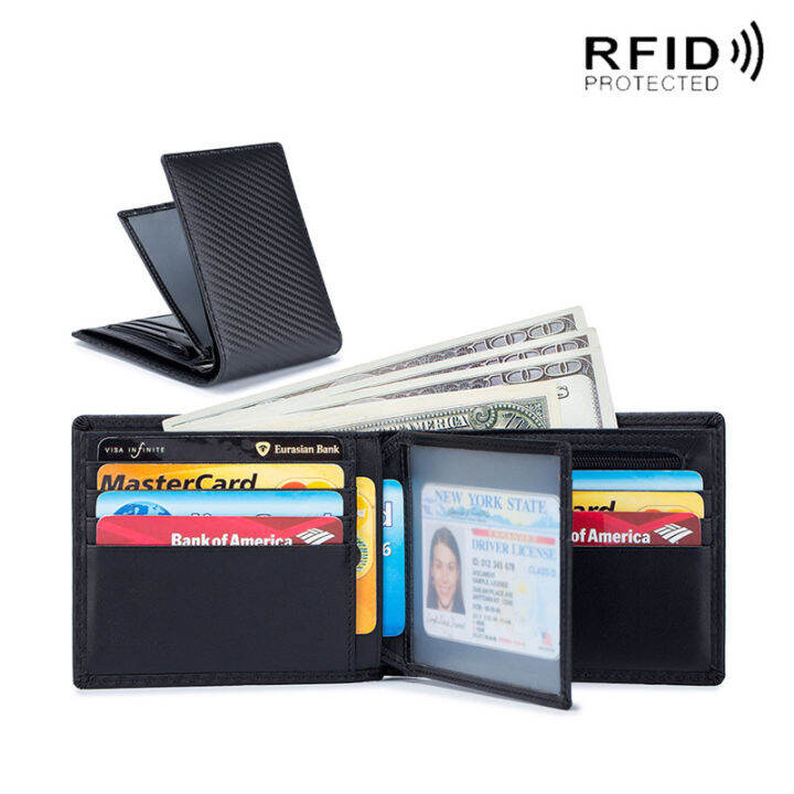 Rfid Carbon Fiber Genuine Leather Men Wallet Money Bag Slim Thin Mini Rfid carbon fiber genuine leather men wallet money bag slim thin mini