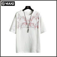 VUUG Summer Men S Loose Round Neck Five-Point Short-Sleeved T-Shirt เสื้อยืดผ้าฝ้ายสไตล์ฮ่องกง