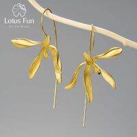 Lotus Fun Elegant Luxury Statement Big Orchid Flower Dangle Earrings For Women 925 Sterling Silver  Trend Wedding Jewelry