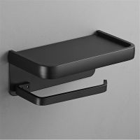 Toilet Paper Holder with Phone Shelf Home Wall Mount Single Double Layer Storage Rack Aluminum Durable Bathroom Roll Paper Frame Bathroom Counter Stor