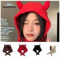 HOUMENG ผ้าคอตตอน หมวกนักบินปีศาจหู สีดำสี ป้องกันหู หมวก Lei Feng แฟชั่นสำหรับผู้หญิง อบอุ่นและอบอุ่น หมวกสำหรับฤดูหนาว ฤดูใบไม้ร่วง/ฤดูหนาว