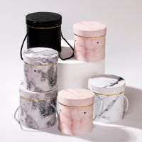 【CW】 Hat Marble Pattern Round Wedding Chocolate Storage Favor Florist Bouquet With Lid