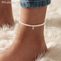 New Classic Initial Letter Anklet Women Handmade 6mm Imitation Pearl Bead Anklet For Women Jewelry Gift