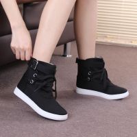 High-Top canvas shoes Autumn Winter Brushed short boots Womens flat Heel Martin Single Inner Tube And Nude High Two qiu dong with velvet T