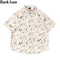 Dark Icon เสื้อเชิ้ตชายหาดพิมพ์ลายดอกไม้สำหรับผู้ชาย,เสื้อเชิ้ตผ้าบางสไตล์ Mateial สำหรับฤดูร้อน