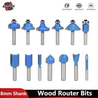 8MM Shank Wood Router Bits 45องศาแกะสลัก Chamfer ตรง End Mill Trimmer ทำความสะอาด Flush Trim Router Bit Woodworking