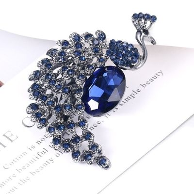 Delicate Blue Crystal Zirconia Peacock Brooch Pin for Women Luxury Banquet Jewelry Gift