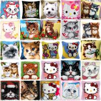 DIY Needlework Kit Acrylic Yarn Embroidery Pillow latch hook Canvas Cushion Front Cross Stitch Pillowcase cats 231 style 7-