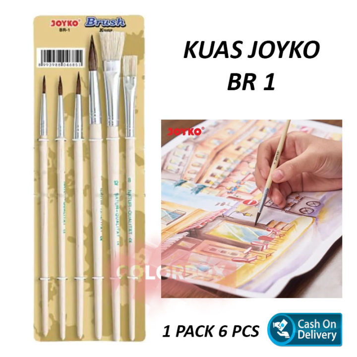 Kuas Joyko Br 1 Set 6 Pcs Joyko Kuas Lukis Br 1 Cat Air Kuas Nail Art Brush Set 6 Kuas Cat Air 6 6002