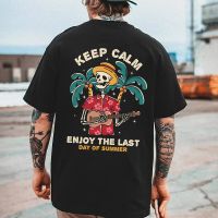 Funny Skull Print T Shirt For Men Summer Beach Style Oversized Tee Coconut Tree Harajuku Pullover Casual O-neck Short Sleeve Top