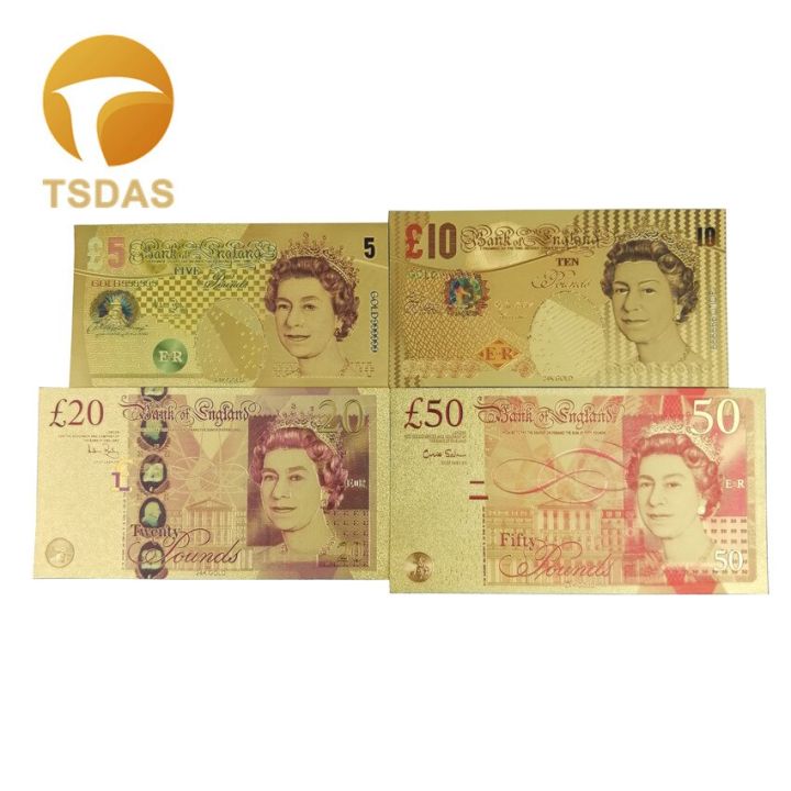 ธนบัตรทองอังกฤษอเนกประสงค์5-10-20-50ปอนด์ธนบัตรอังกฤษในชุบทอง24k