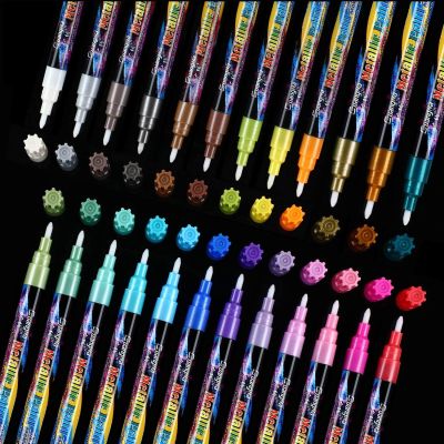 0.7mm Extra Fine Tip Art Marker Acrylic Metallic Marker Pens Paint Pen Permanent Markers Painting for Cards Signature Lettering