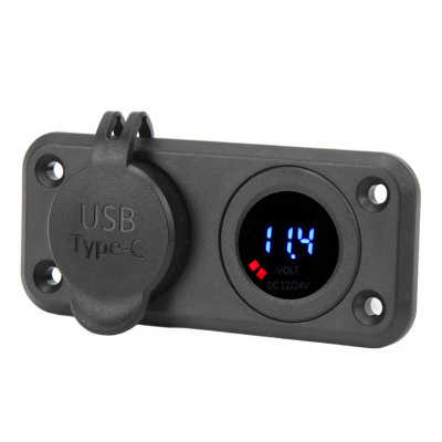 ；‘【】- USB C Car Overload Protection Car Phone Adapter With Color Backlight Voltmeter For Truck RV Bus Boat
