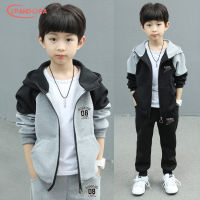 IP Childrens Suit Boys Jacket Middle and Big Childrens Cardigan Sweater Hooded Casual Sports Two-piece Set gwz