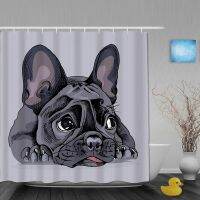 Shower Curtain Bath Curtain Set with Hooks French Bulldog Nature Hand Lying Adorable Black Bored Funny