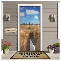 【LZ】♘  Farm Idyllic Scenery New Bedroom Door Curtain Magnetic Mosquito Screen Kitchen Door Voile Fabric Mosquito Net