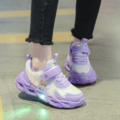 รองเท้ากีฬาสำหรับเด็กผู้หญิงเด็กน้อย LED ของแท้รองเท้าผ้าใบหนังรองเท้ากีฬาเจ้าหญิง