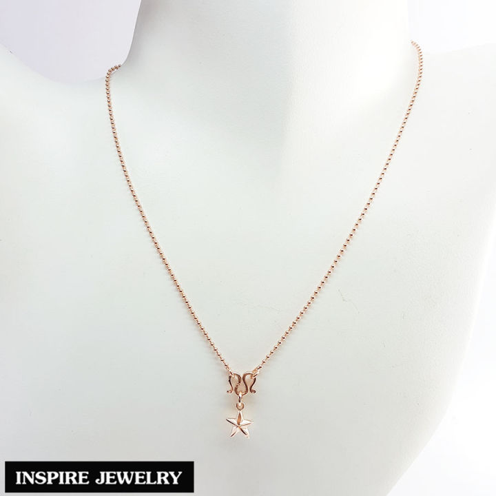 inspire-jewelry-ชุดเซ็ท-สร้อยคอ-pink-gold-18-นิ้ว-และจี้ดาว-pink-gold-พร้อมกล่องทอง