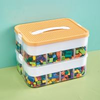 ◑♛ 2 Layer Kids Building Blocks Storage Box Adjustable Lego-Compatible Storage Container Plastic with Handle Grid Toy Organizer