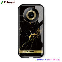 สำหรับ Realme 11 5G Realme Narzo 60 5G เคสแถบทองหินอ่อนสุดหรูมันวาวกระจกเทมเปอร์ฝาครอบฝาหลัง