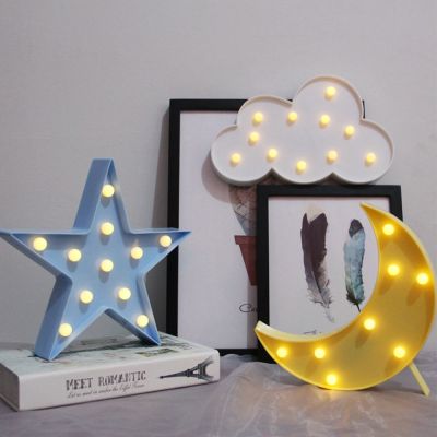 Colorful Night Lights Star Cloud Moon LED Night Light Home Desktop Decor Wall Hanging Lamps Warm White for Bedroom Nursery Decor