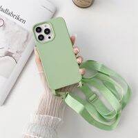 เคสซิลิโคนป้องกันพร้อมสายคล้องคอกว้างสำหรับ iPhone 13 (สีเขียว)