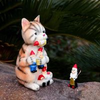 Creative Cat Eating Gnome Garden Resin Ornament Evil Cat Garden Gnomes Resin Crafts Statue Decoration Home Decor