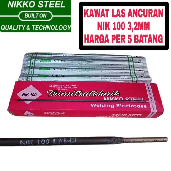 HARGA PER 5 BATANG KAWAT LAS ANCURAN NIK 100 3,2MM PRODUK NIKKO STEEL ...