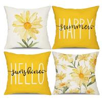 Summer Pillow Covers 18X18 Set of 4 Farmhouse Throw Pillows Summer Decorations Daisy Cushion Case for Couch Decor