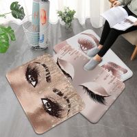 Trendy Rose Gold Glitter EyeLash Lashes Floor Carpet Washable Non-Slip Living Room Sofa Chairs Area Mat Kitchen Welcome Rug