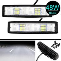 2pcs！ 2x48 วัตต์ 12-24 โวลต์ 16LED รถแถบแสงสำหรับทำงานไฟสปอตขับรถไฟตัดหมอกสำหรับ SUV Off - Road