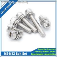 304 Stainless Steel Hexagon Hex Socket Cap Head SEM Screw With Flat Washer Spring Gasket Bolt Set M2 M2.5 M3 M4 M5 M6 M8 M10 M12