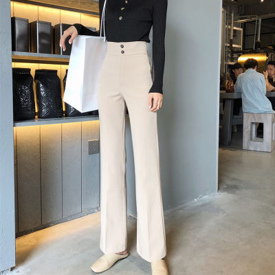 Casual High Waist Slim Solid Flare Pants Women Office Lady Bell Bottom Pants Korean Fashion Straight Leg Trousers Female