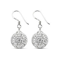 Silver Thai Beautiful White Crystal Ball Dangle Silver Earring for women , Shiny Sparkling Silver Crystal Earring ,  ต่างหูเงินห้อยลูกแก้วสีขาวสวยงามสำหรับผู้หญิง ต่างหูคริสตัลสีเงินแวววาวแวววาว