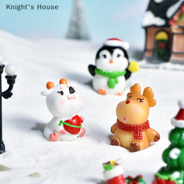 knights-house-เครื่องประดับตั้งโต๊ะในบ้านรูปปั้นสัตว์รูปนกเพนกวินกวางคริสต์มาสขนาดเล็ก