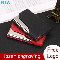 【CW】▨  Engraved Luxury  Men Credit Card Holder Aluminum Alloy Business ID Male Metal Leather Cardholder Wallet