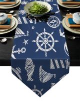 Blue Anchor Boat Fish Table Runner For Wedding Hotel Party Table Runners Modern Cake Floral Tablecloth Home Decoration